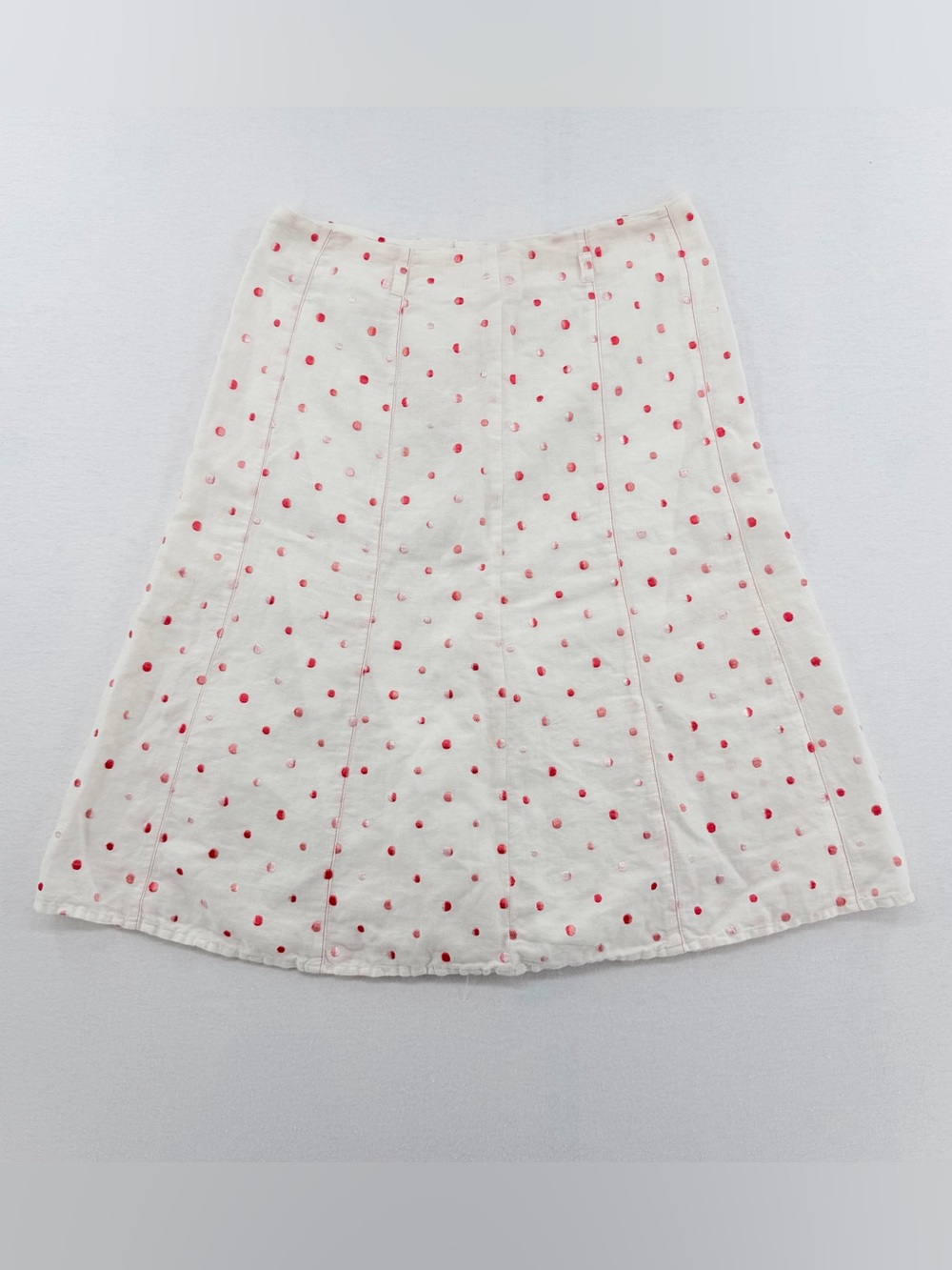 Monsoon Soft White A-Line Skirt with Pink Polka Dot Embroidery